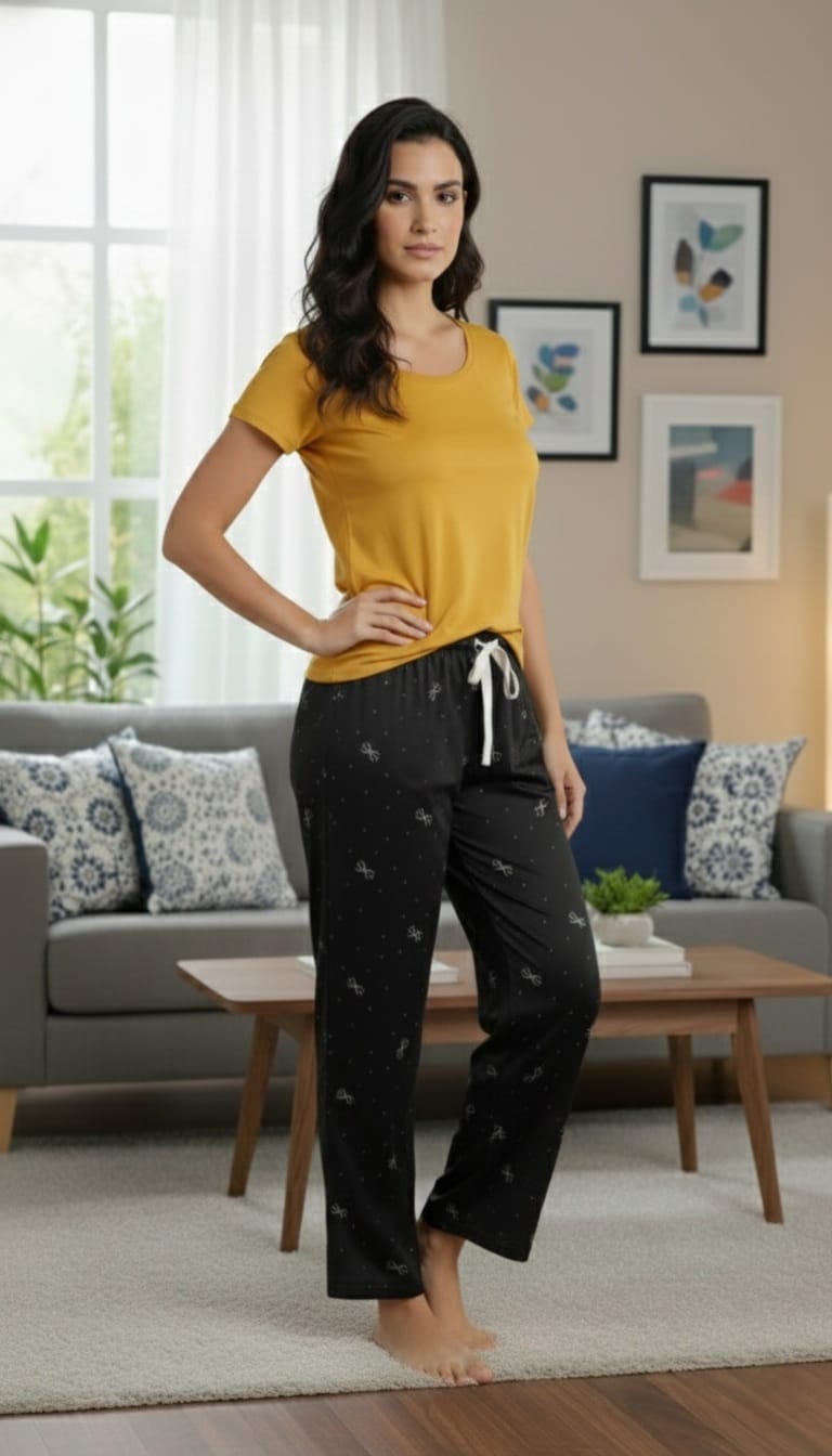 Pijama pantalón largo brillos blusa manga corta