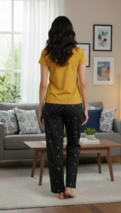 Pijama pantalón largo brillos blusa manga corta