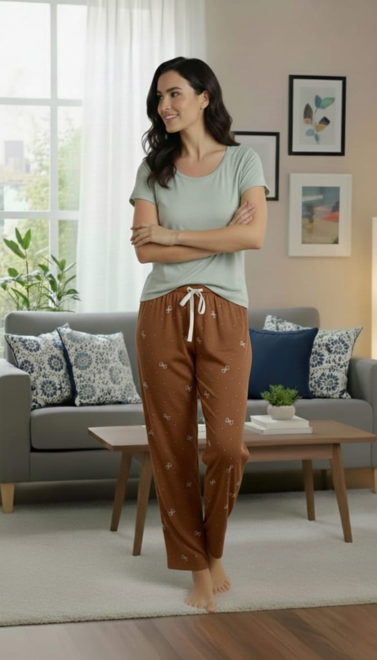 Pijama pantalón largo brillos blusa manga corta